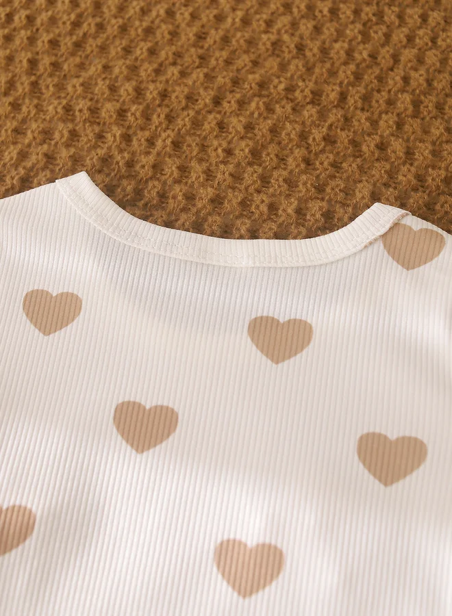 Take Two  Girls White Heart Print T-Shirt And Pyjama Set for Women | Best Price UAE