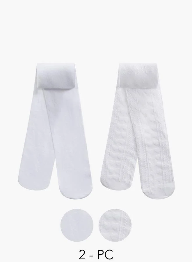 Little Missy Girls Tights With Elasticated Waistband - Set Of 2