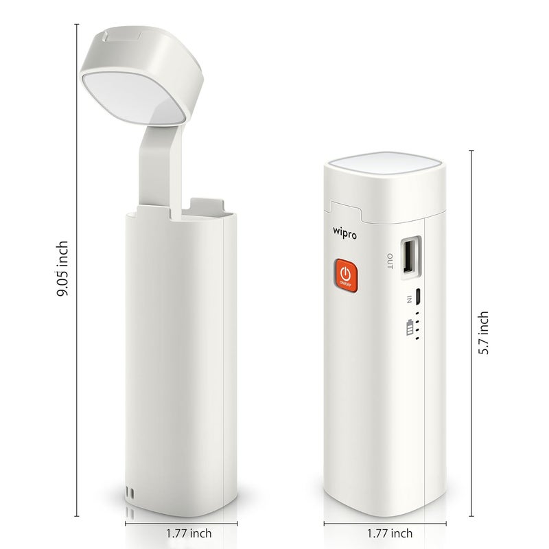 Wipro Odyssey Multifunctional Rechargeable LED Emergency Light Dual ModeTorch Table Lamp Portable Light 3Step Dimming 3000 Mah LiIon Battery inBuilt Power Bank White Pack of 1 - Image 2
