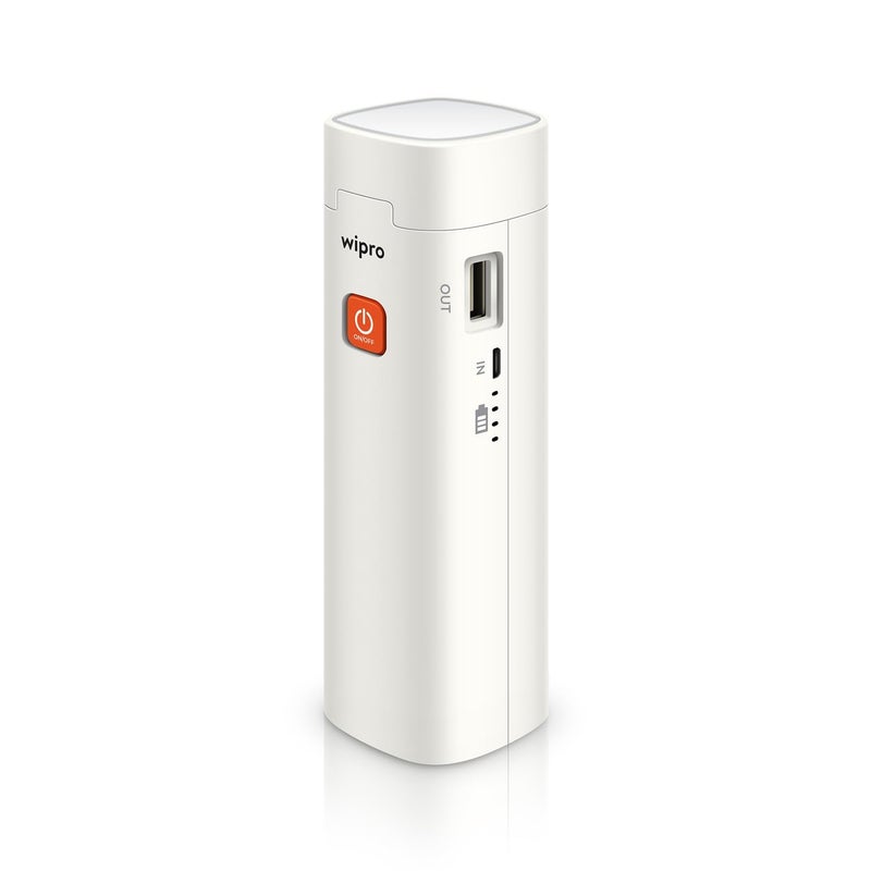 Wipro Odyssey Multifunctional Rechargeable LED Emergency Light Dual ModeTorch Table Lamp Portable Light 3Step Dimming 3000 Mah LiIon Battery inBuilt Power Bank White Pack of 1 - Image 5