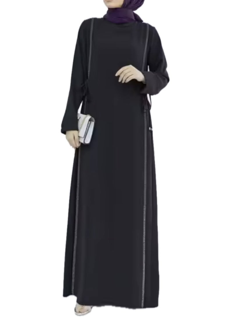 SOLOBUY Dresses Abaya, Color Black, Long Sleeves, Ties On The Sides, Collar Funnel, Maxi - Image 1