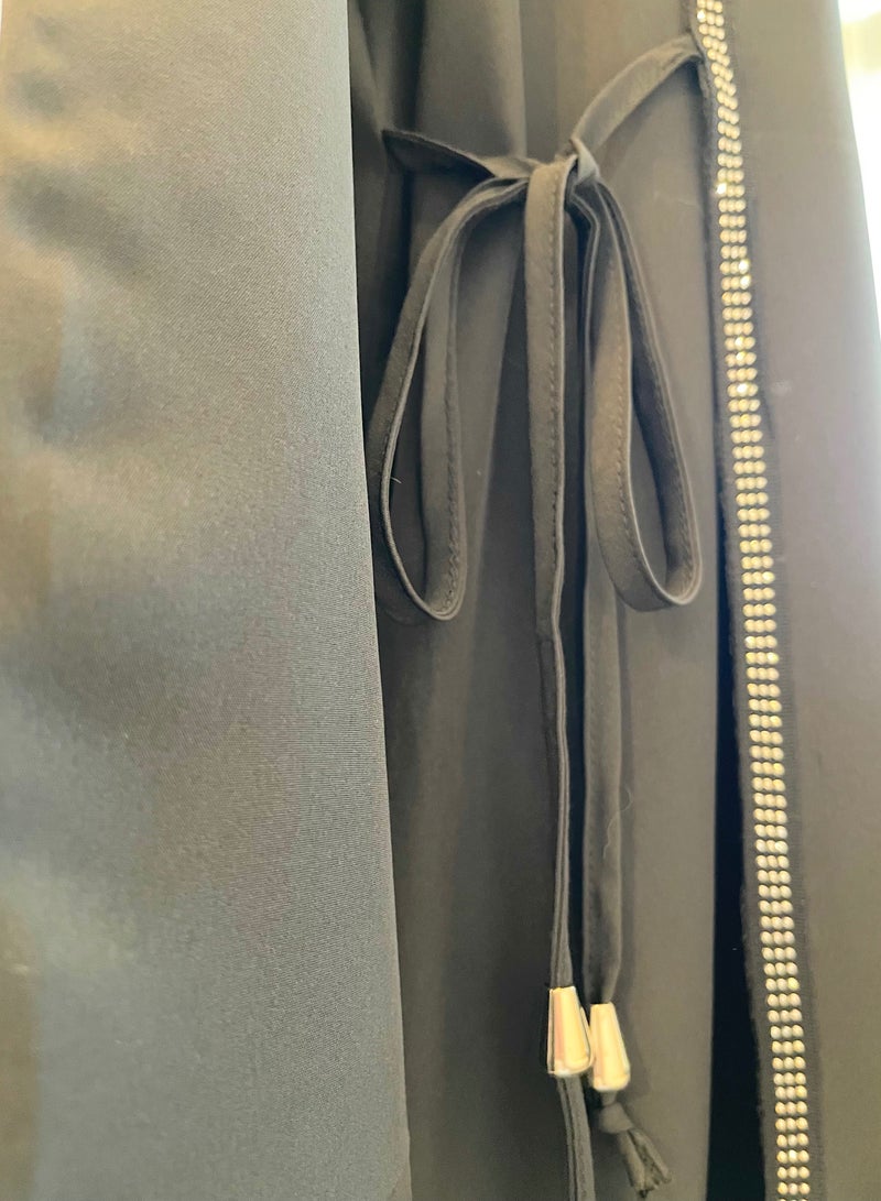SOLOBUY Dresses Abaya, Color Black, Long Sleeves, Ties On The Sides, Collar Funnel, Maxi - Image 4