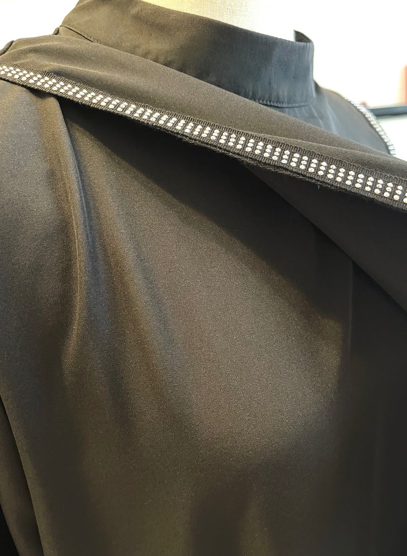 SOLOBUY Dresses Abaya, Color Black, Long Sleeves, Ties On The Sides, Collar Funnel, Maxi - Image 5