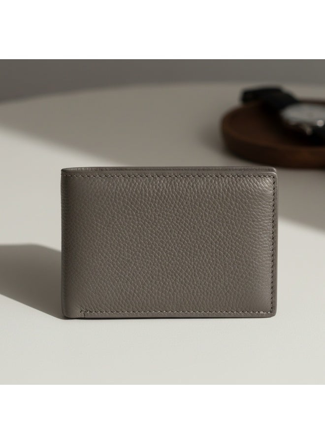 Grey Genuine Pebbled Leather Bifold Wallet for Men with Flip-Up ID Window & Multiple Card Slots - Slim, Modern Design - Image 1
