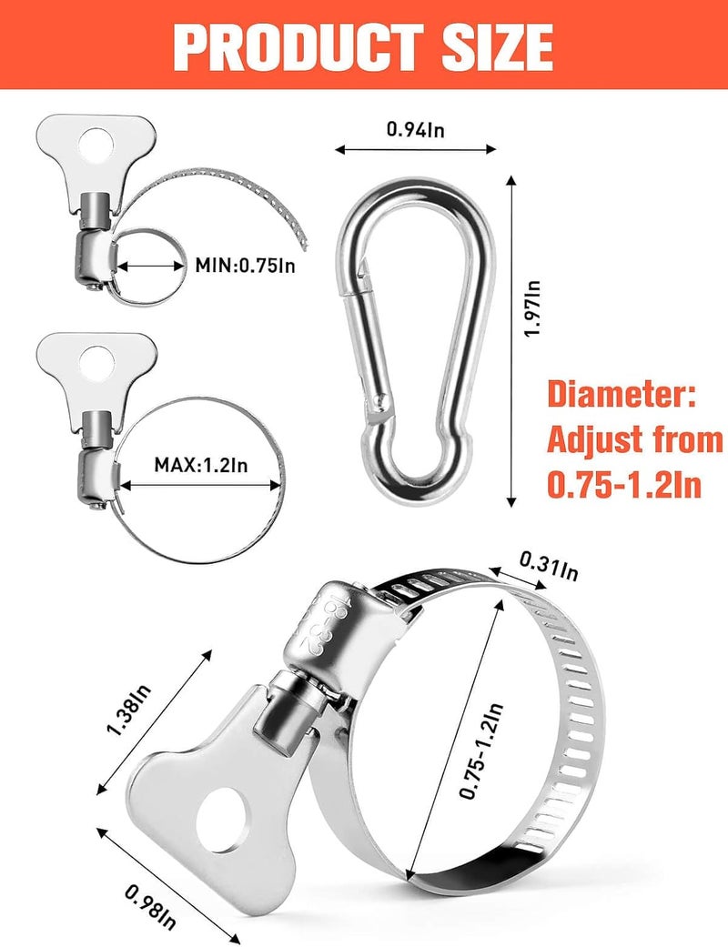 Vomika 4PCS Flagpole Rings Carabiner Clamp, Stainless Steel Flag Pole Clip | Adjustable Flag Display Bracket for 0.75-1.2 Inches Diameter Poles, Fits Garden, Boat, Yacht, Truck, ATV, Outside House - Image 3