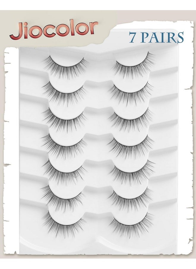 Jiocolor - Mink Lashes Natural Look Wispy Eyelashes Short Wispy False Lashes 9Mm 3D Strip Fake Eyelashes C Curl Eye Lashes 7 Pairs S2 - Image 1