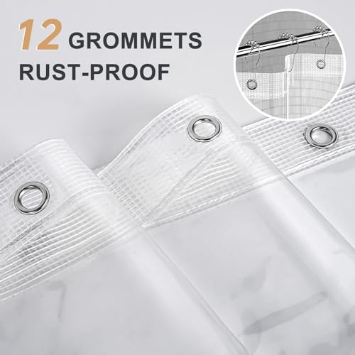 AmazerBath Heavy Duty Shower Curtain Liner 12 Gauge, 72 x 72 Inches Clear Shower Curtain Liner with 3 Clear Stones and 12 Grommet Holes, Weighted Plastic Shower Liner - Image 3