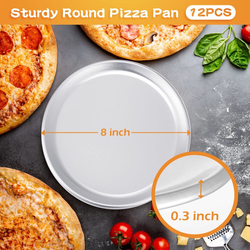 Rtteri 12 Pieces Pizza Pan Bulk Restaurant Aluminum Pizza Pan Set Round Pizza Pie Cake Plate Rust Free Pizza Pie Cake Tray For Oven Baking Home Kitchen Restaurant Easy Clean (8 Inch) - Image 2