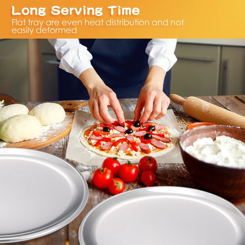 Rtteri 12 Pieces Pizza Pan Bulk Restaurant Aluminum Pizza Pan Set Round Pizza Pie Cake Plate Rust Free Pizza Pie Cake Tray For Oven Baking Home Kitchen Restaurant Easy Clean (8 Inch) - Image 4
