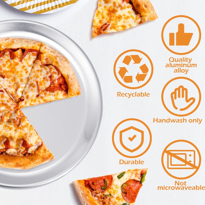 Rtteri 12 Pieces Pizza Pan Bulk Restaurant Aluminum Pizza Pan Set Round Pizza Pie Cake Plate Rust Free Pizza Pie Cake Tray For Oven Baking Home Kitchen Restaurant Easy Clean (8 Inch) - Image 3
