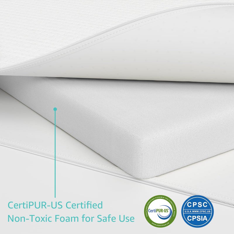 YENING Organic Cotton Pack and Play Mattress Pad Breathable 38x26 Waterproof Baby Mattress for Pack N Play Matress Topper Waterproof with Strap White - Image 4
