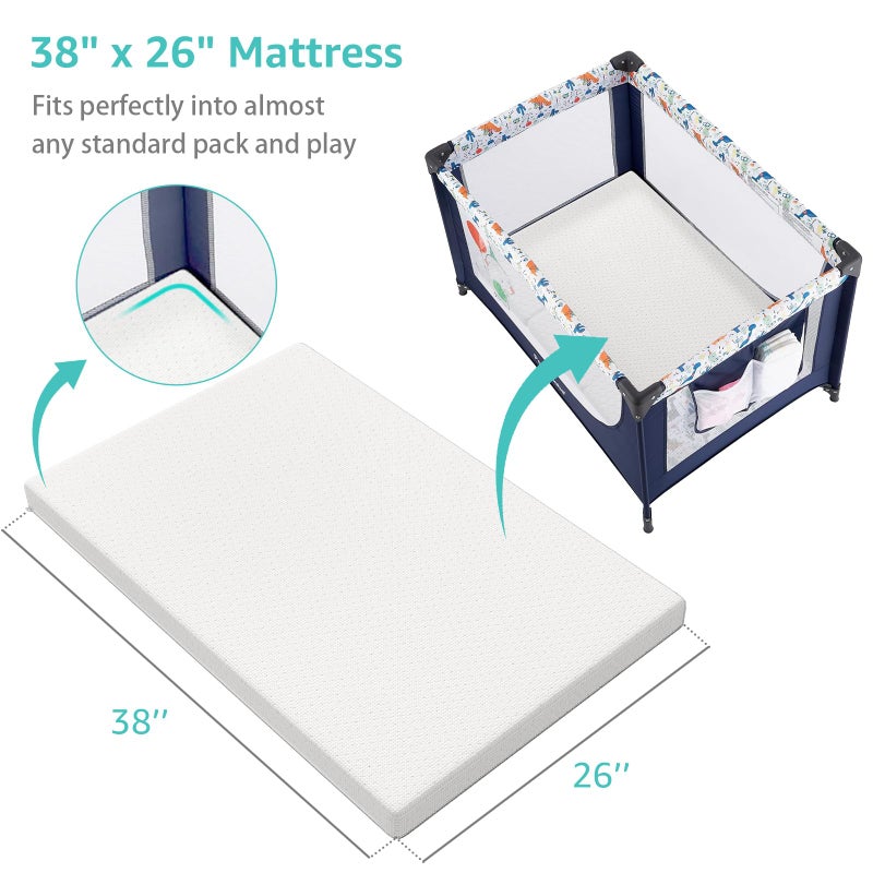 YENING Organic Cotton Pack and Play Mattress Pad Breathable 38x26 Waterproof Baby Mattress for Pack N Play Matress Topper Waterproof with Strap White - Image 2
