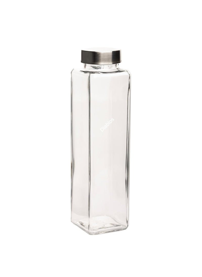 CASTANEA - castanea Water Bottle 750 ml with Air Tight Stainless Steel Lid, Square Glass Bottle for Water, Smoothie, Juicer and Beverage (2) - Image 1