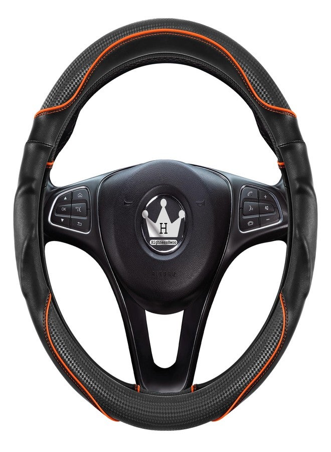 HighnessHwoo 3D Car Steering Wheel Cover Comfort Grip Massage Sporty Non-Slip Carbon Fibre Faux Leather for Saloon, SUV, Universal Fit, Car Grip Covers, 37-38 cm, Orange - Image 3