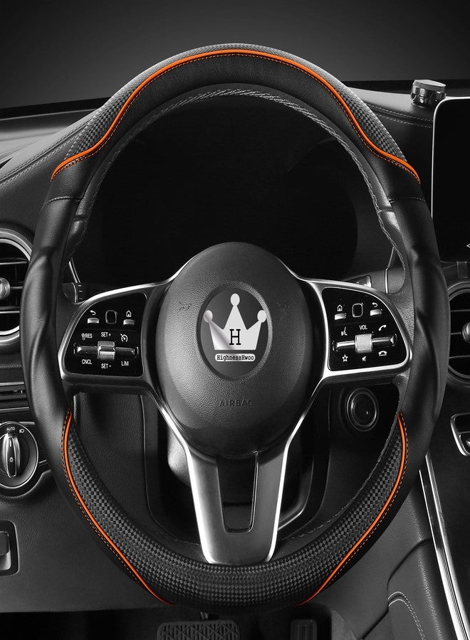 HighnessHwoo 3D Car Steering Wheel Cover Comfort Grip Massage Sporty Non-Slip Carbon Fibre Faux Leather for Saloon, SUV, Universal Fit, Car Grip Covers, 37-38 cm, Orange - Image 1