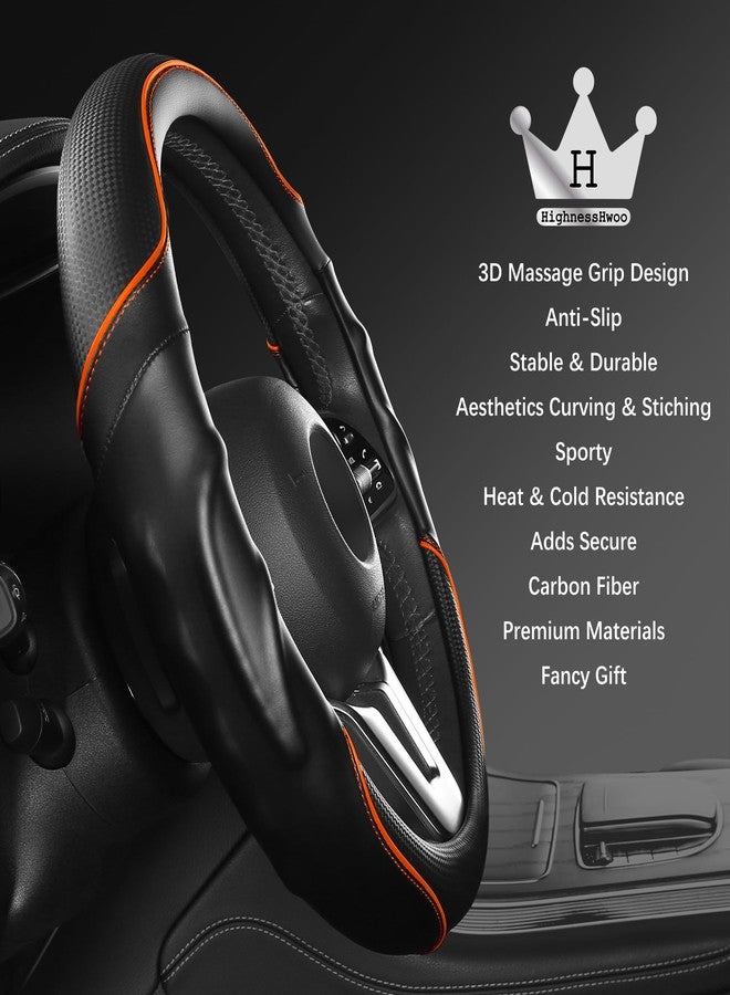 HighnessHwoo 3D Car Steering Wheel Cover Comfort Grip Massage Sporty Non-Slip Carbon Fibre Faux Leather for Saloon, SUV, Universal Fit, Car Grip Covers, 37-38 cm, Orange - Image 4