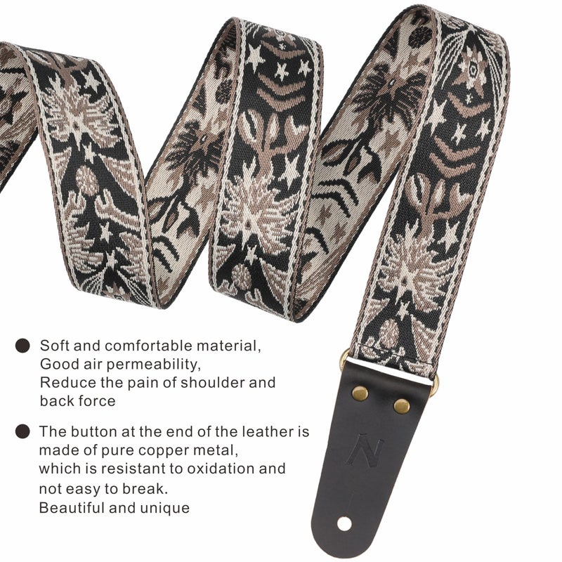 Nefelibata Guitar Strap, 2" Embroidery Full Grain Leather Ends Guitar Straps with Hidden Pocket, for Bass, Electric and Acoustic Guitars, Strap Button, Strap Locks and Guitar Picks - Image 3