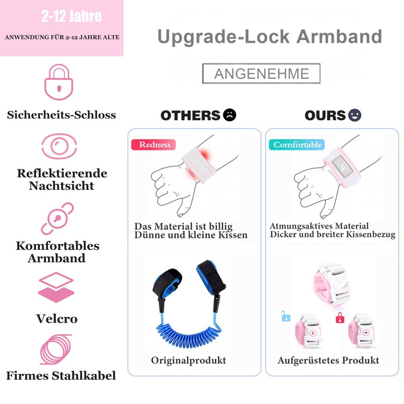 WSZCML Toddler Harness Walking Leash- Child Anti Lost Wrist Link - Child Safety Harness - Upgrade with Reflective(6.5ft) - for Boys and Girls,Not Easy to Open Without Key (Pink) - Image 2