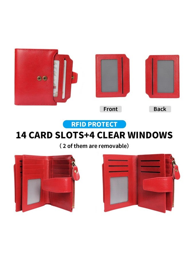 FT FUNTOR Small Wallet For Women Genuine Leather Bifold Compact Rfid Blocking Zipper Pocket Ladies Credit Card Slots Purse With Id Window - Image 4
