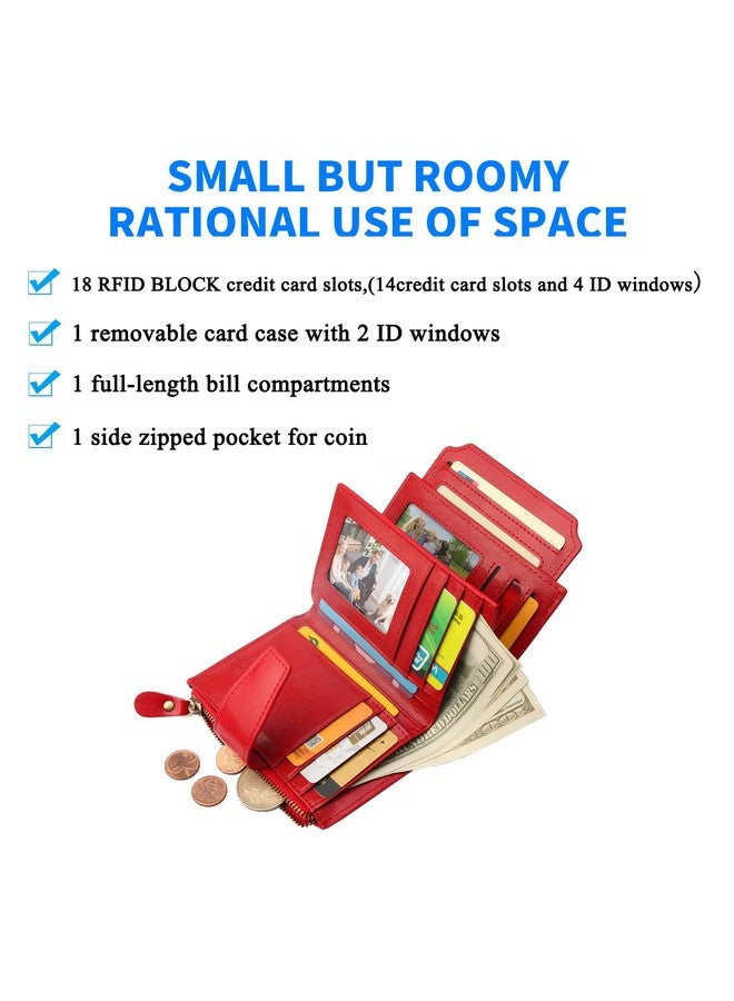 FT FUNTOR Small Wallet For Women Genuine Leather Bifold Compact Rfid Blocking Zipper Pocket Ladies Credit Card Slots Purse With Id Window - Image 2