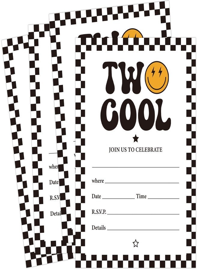 وولاين مجموعة واين من 25 بطاقة دعوة لحفلات عيد الميلاد الثاني، بتصميم وجه مبتسم بنقشة مربعات، مع مغلفات، مقاس 5 × 7 بوصة. - Image 1