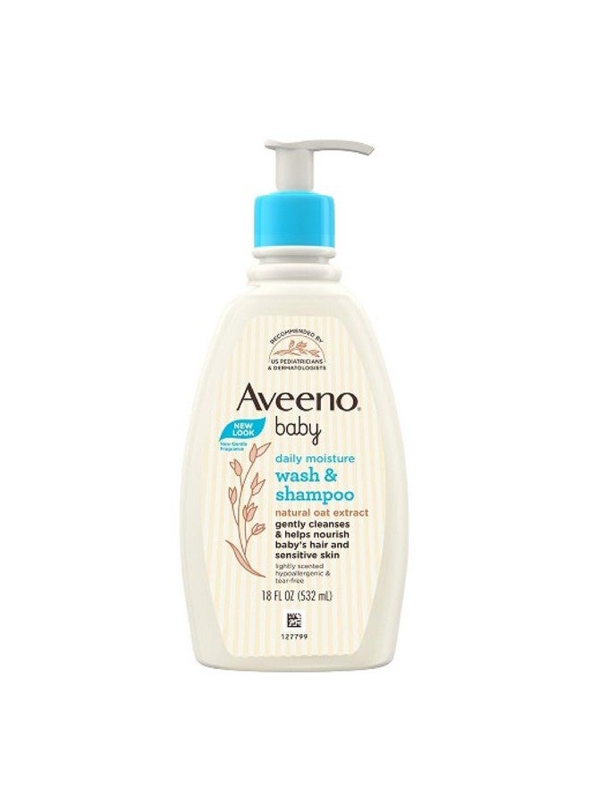 Aveeno Baby Daily Moisture Wash & Shampoo | Gentle Cleanser For Head To Toe | Tear Free & Soap Free Formula With Active Natural Oats | For Dry & Sensitive Skin | Us Pediatrician Recommended, 532Ml - Image 1