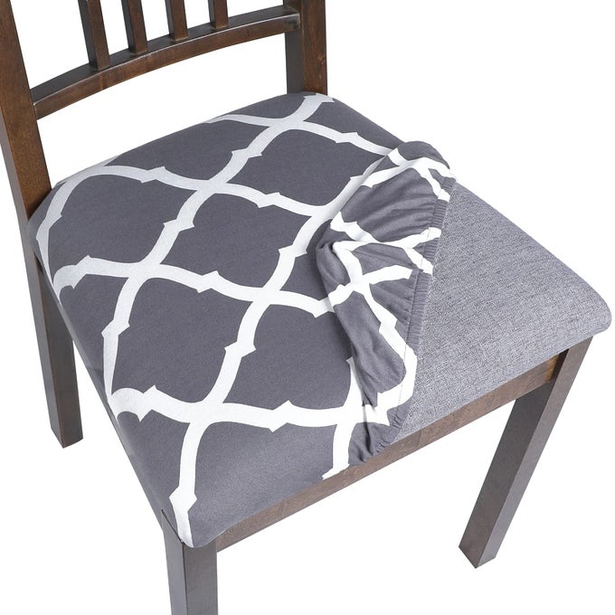 SEAT COVERS FOR DINING ROOM CHAIRS STRETCH PRINTED CHAIR SEAT COVERS SET OF 4 REMOVABLE WASHABLE UPHOLSTERED CHAIR SEAT PROTECTOR CUSHION SLIPCOVERS FOR KITCHEN OFFICEGREYWHITE