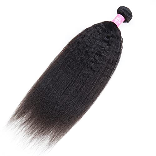 Odir Kinky Straight Human Hair Bundles 22 Inch Unprocessed 9A Brazilian Yaki Straight Virgin Hair Weave 1 Bundle Kinky Straight Remy Hair Extensions Natural Color - Image 5