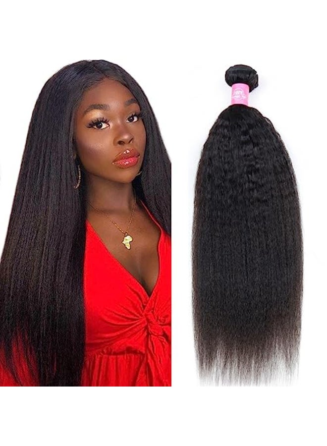 Odir Kinky Straight Human Hair Bundles 22 Inch Unprocessed 9A Brazilian Yaki Straight Virgin Hair Weave 1 Bundle Kinky Straight Remy Hair Extensions Natural Color - Image 1