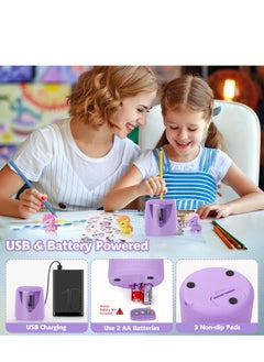 Mordely Electric Pencil Sharpeners for Kids, Cute Small Colored Pencil Sharpener for Home Classroom, Pencil Sharpener Electric Plugin, with Unicorn School Supplies,Purple  - Image 2