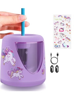 Mordely Electric Pencil Sharpeners for Kids, Cute Small Colored Pencil Sharpener for Home Classroom, Pencil Sharpener Electric Plugin, with Unicorn School Supplies,Purple  - Image 1