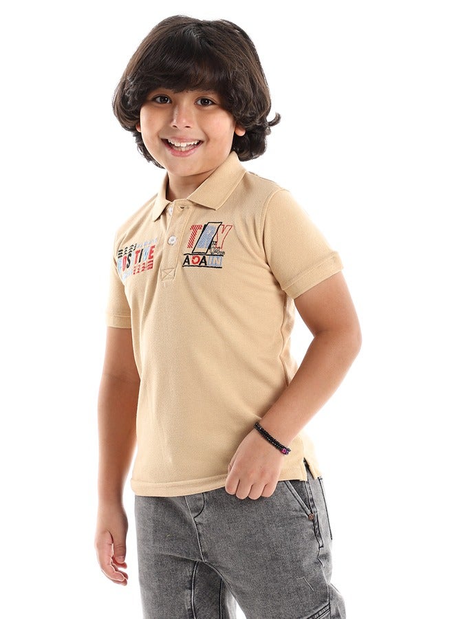 Andora Beige, Red, Black & Baby Blue Stitched "Try Again" Polo Shirt  - Image 3