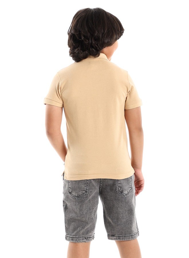 Andora Beige, Red, Black & Baby Blue Stitched "Try Again" Polo Shirt  - Image 4