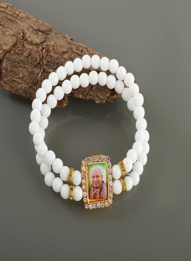 Superstore18 White Beads Guruji picture Hindu Spiritual Stretch Bracelet Men Women (SST6686BLRM) - Image 2