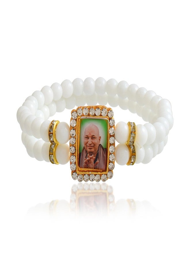 Superstore18 White Beads Guruji picture Hindu Spiritual Stretch Bracelet Men Women (SST6686BLRM) - Image 1