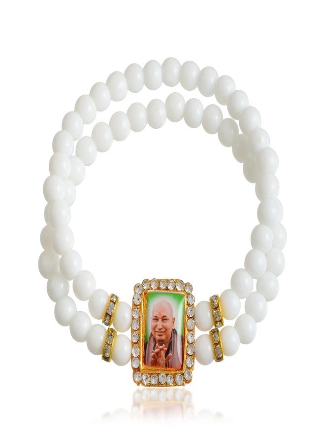 Superstore18 White Beads Guruji picture Hindu Spiritual Stretch Bracelet Men Women (SST6686BLRM) - Image 3