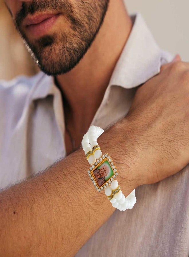 Superstore18 White Beads Guruji picture Hindu Spiritual Stretch Bracelet Men Women (SST6686BLRM) - Image 4