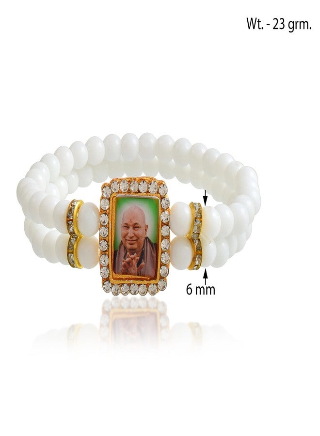 Superstore18 White Beads Guruji picture Hindu Spiritual Stretch Bracelet Men Women (SST6686BLRM) - Image 5