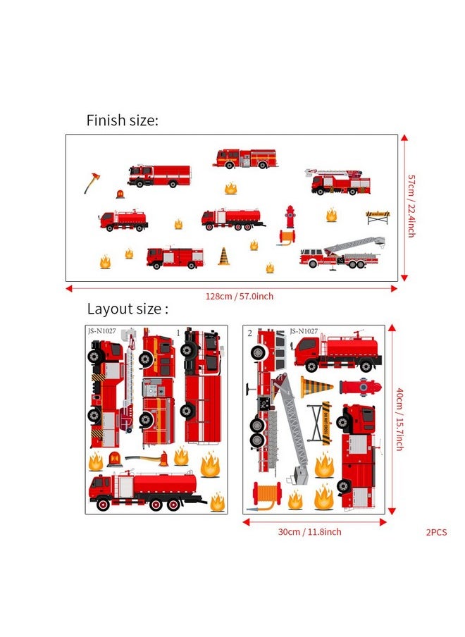 Decalsweet - Red Fire Trucks Wall Decals Transportation Vehicle Wall Stickers For Boys Bedroom Kids Room Playroom Decor - Image 1