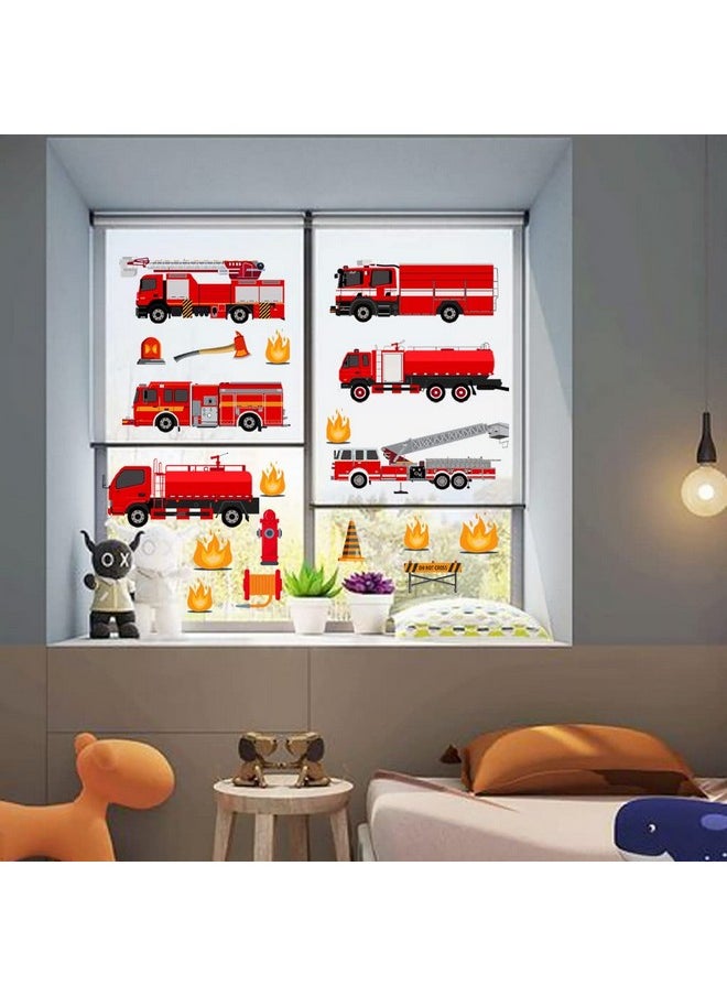 Decalsweet - Red Fire Trucks Wall Decals Transportation Vehicle Wall Stickers For Boys Bedroom Kids Room Playroom Decor - Image 1