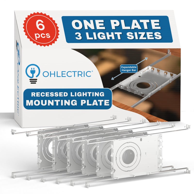 OHLECTRIC 6 Pack New Construction Mounting Plate MutiSize 346 Inch Easy Cutout Adjustable Hole Size Bars Made of Galvanized Steel Recessed LED Rough in PlateBracket
