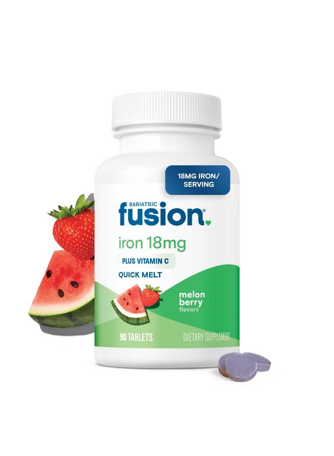 Bariatric Fusion Iron Supplement for Women Quick Melt | Sugar Free Dissolvable Chewable Iron Tablets | Ferrous Fumarate 18 mg Iron with Vitamin C | Melon Berry | Gluten, Dairy and Soy Free | 90 Count - Image 1