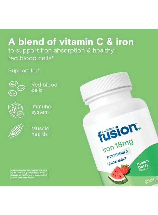 Bariatric Fusion Iron Supplement for Women Quick Melt | Sugar Free Dissolvable Chewable Iron Tablets | Ferrous Fumarate 18 mg Iron with Vitamin C | Melon Berry | Gluten, Dairy and Soy Free | 90 Count - Image 2