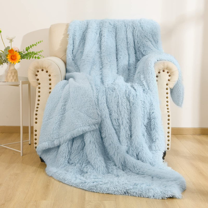 BENRON Light Blue Throw Blankets Super Soft Shaggy Fuzzy Sherpa Blankets Cozy Warm Lightweight Fluffy Faux Fur Blankets for Bed Couch Sofa Photo Props Home Decor Washable 50x60