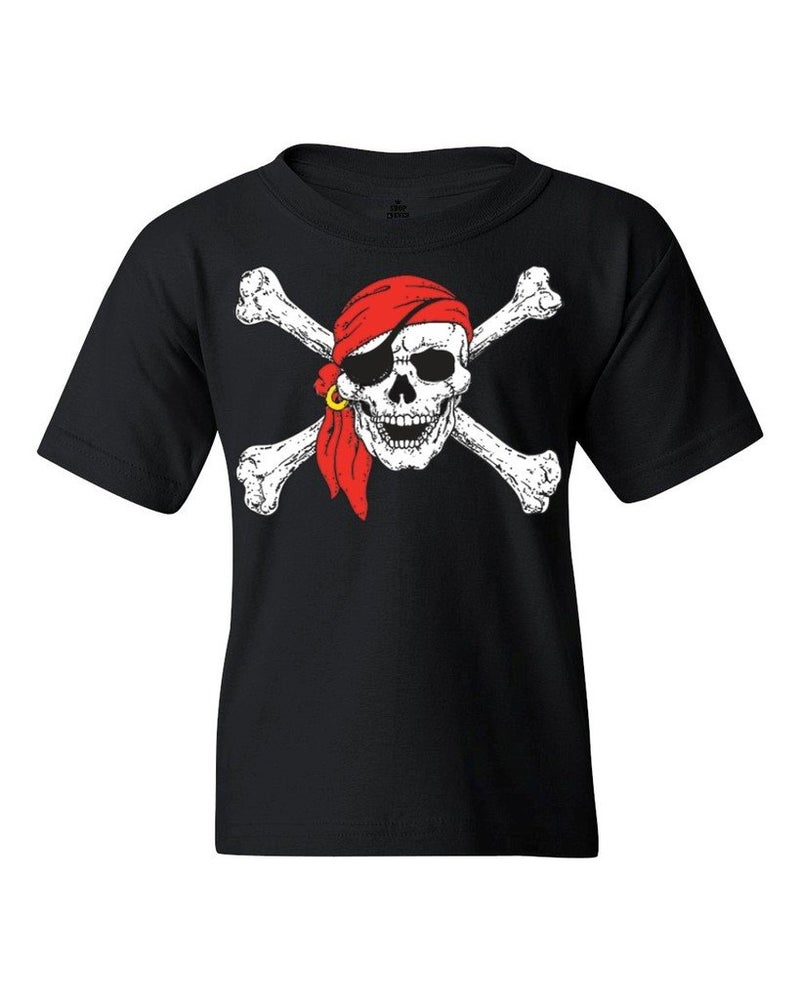 shop4ever Pirate Skull & Crossbones Youth's T-Shirt Pirate Flag Child Kids Tee Shirts Youth Large Black 11224 - Image 1