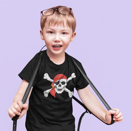 shop4ever Pirate Skull & Crossbones Youth's T-Shirt Pirate Flag Child Kids Tee Shirts Youth Large Black 11224 - Image 5