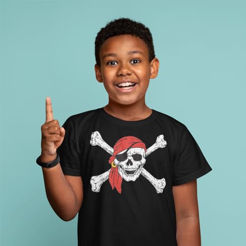 shop4ever Pirate Skull & Crossbones Youth's T-Shirt Pirate Flag Child Kids Tee Shirts Youth Large Black 11224 - Image 3