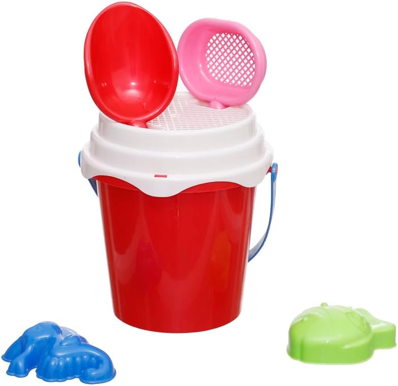 DIS-011 Plastic Sea Toy Set Of 5 Pieces Of Medium Bucket, Assorted Digging Tools And Molds - Multi Color