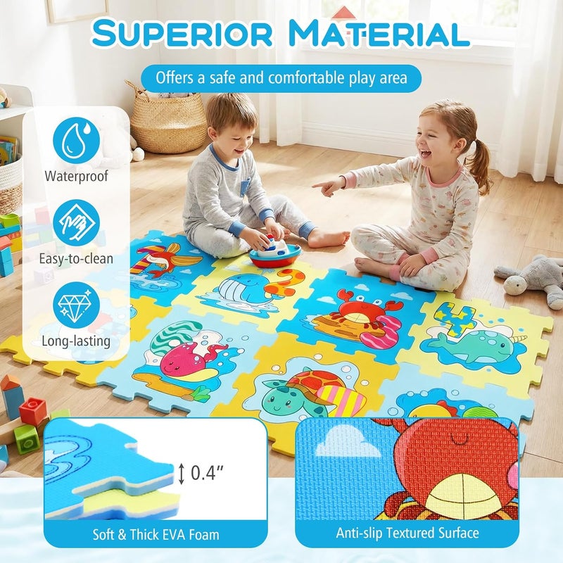 GLACER Kids Foam Puzzle Play Mat, 8-Piece Interlocking Baby Floor Puzzle Tiles w/Educational Animal Patterns, Non-Slip Waterproof Foam Crawling Mat for Toddler Playroom (Ocean Life Pattern) - Image 3