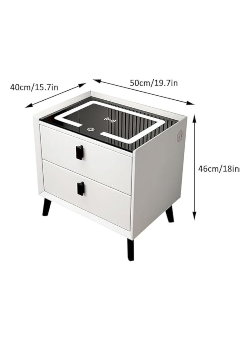 باور طاولة سرير ذكية، طاولة سرير جانبية مع درجين، طاولة سرير جانبية متعددة الوظائف، محطة شحن لاسلكية + إضاءة LED ثلاثية الألوان + منفذ USB + مكبر صوت بلوتوث، 50 × 40 × 46 سم (رمادي غامق) - Image 5